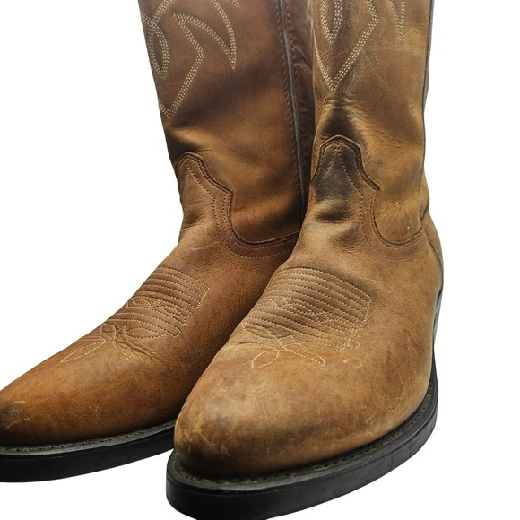 Mens Brown Leather Cowboy Western Boots Riding Pull On Round Toe size‎ 8EE - Picture 4 of 14